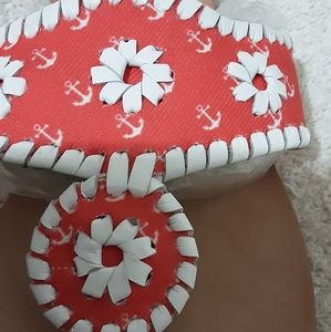 Jack Rogers Women's Boating Jacks Sandals Mini Anchor Print Red & White Sample 6